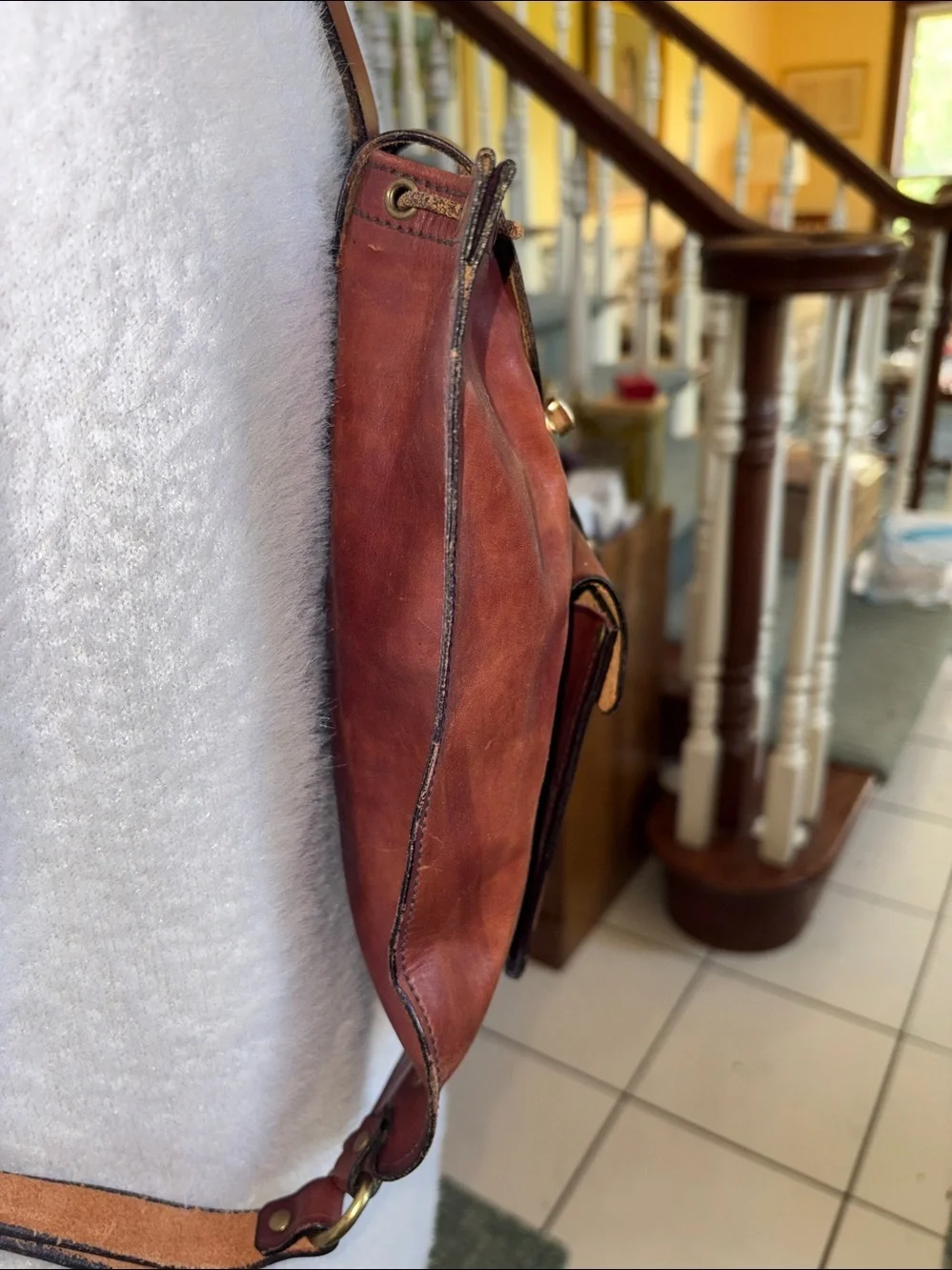 Namsce Bazar San Gimignano  Italian Leather backpack/Horse logo Brown/Gold turnl